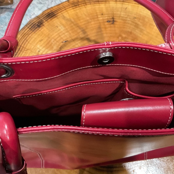 Wilsons Leather Red Structured Tote Handbag Business Laptop - Picture 7 of 16